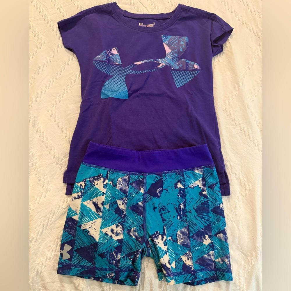 Under Armour HeatGear Purple Top and Blue Shorts Set
